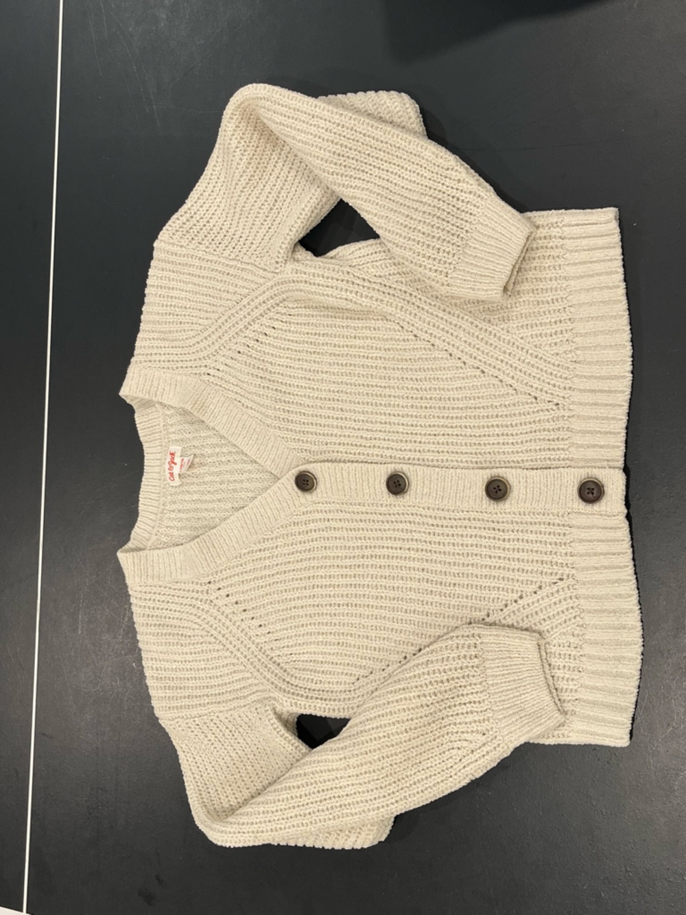Cat & Jack Cream Ribbed Button-Front Cardigan - Picture 3 of 3